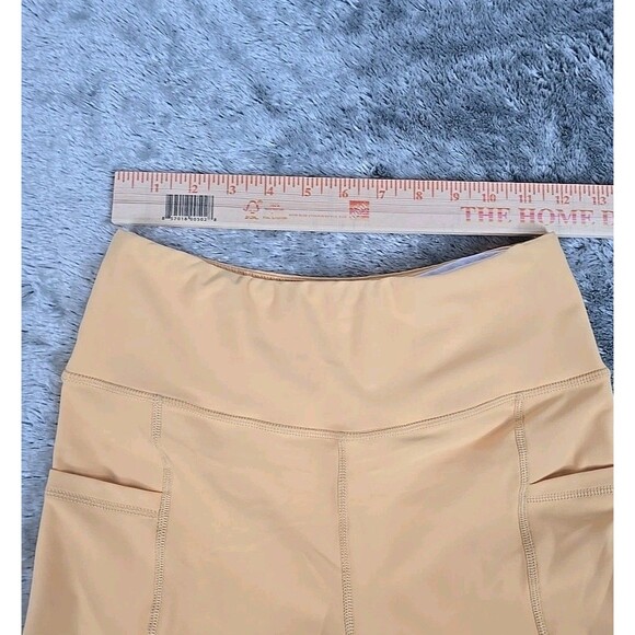 Yoga Workout Capri Pants Women Small Yellow 3 Pocket Compression Fit Knee Length - Picture 7 of 7